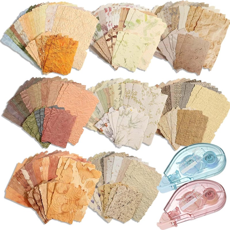 Caffox 226 Sheets Vintage Scrapbook Paper Kit with Photo Tapes, Textured Scrapbooking Supplies Craft Paper for Junk Journal Supplies Planner Mixed Collage Materials Embellishments - Image 1